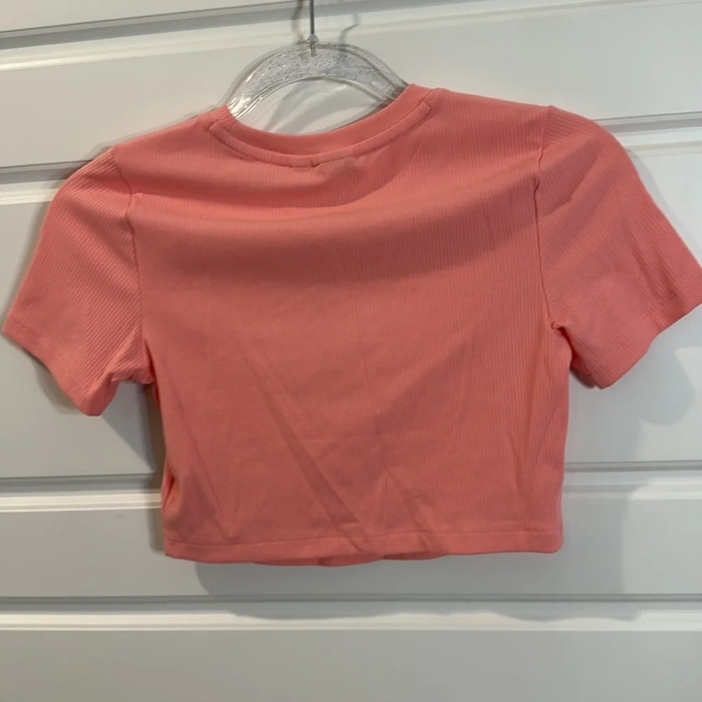 Adidas rib crop tee semi pink spark medium NWT